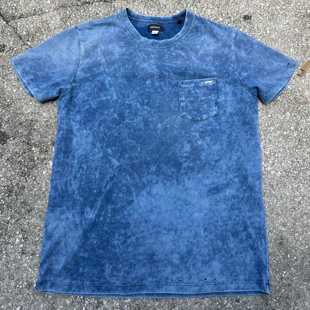 Diesel Acid Wash Distressed Blue Pocket T-Shirt Men's Size Medium